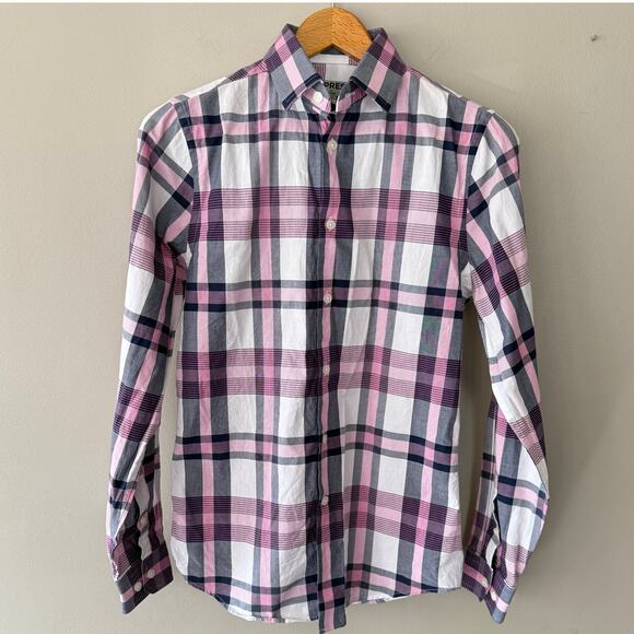 Express Navy Pink Plaid Long Sleeve Button Down Shirt Fitted Mens XS Hoco Preppy - Picture 1 of 10